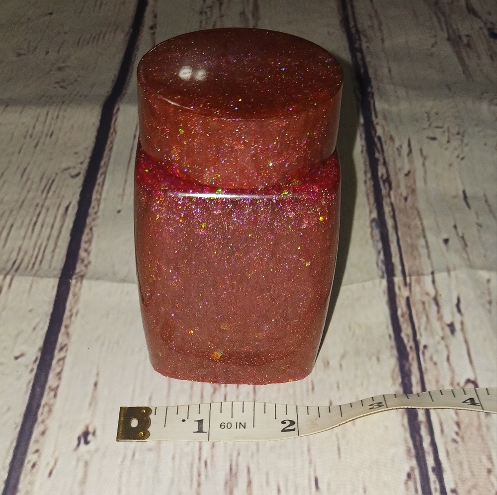 Acrylic handmade Jar! Burnt Autumn Orange &Sprkly Glitter Color!